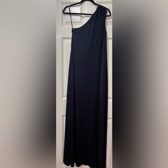 Halston Heritage One Shoulder Navy Jersey Gown - Picture 7 of 9